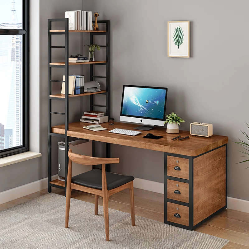 Bàn làm việc gỗ cao su kết hợp hộc tủ và kệ sách tiện ích TG013 - Thago