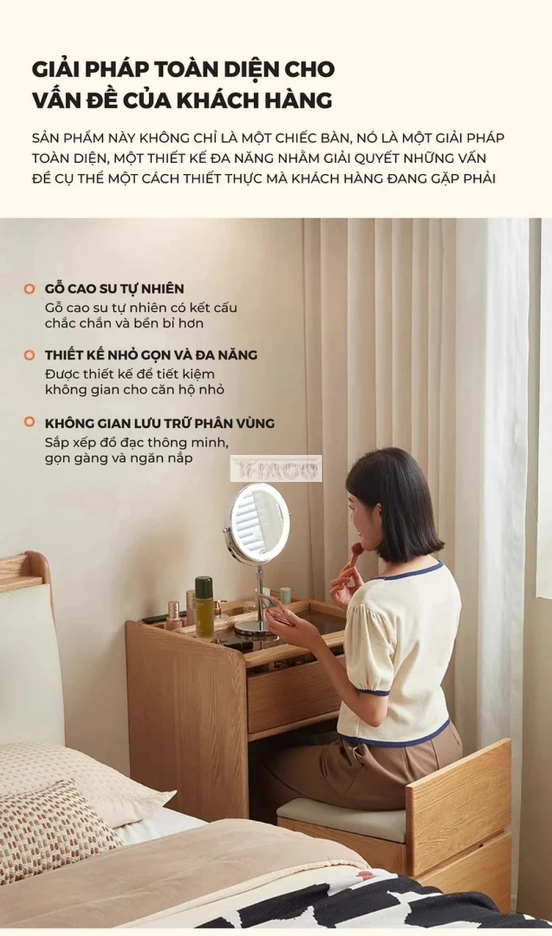 Bàn trang điểm nhỏ gọn Thago CB005, gương lớn, thiết kế tinh tế phù hợp phòng ngủ hiện đại